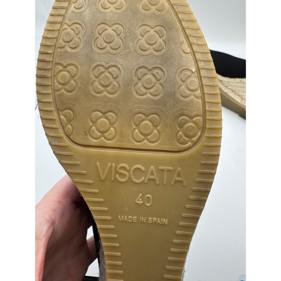 Viscata Shoes Women 9 Black Roses Canvas V Cut Espadrille Wedges Preppy Luxury - Picture 12 of 12